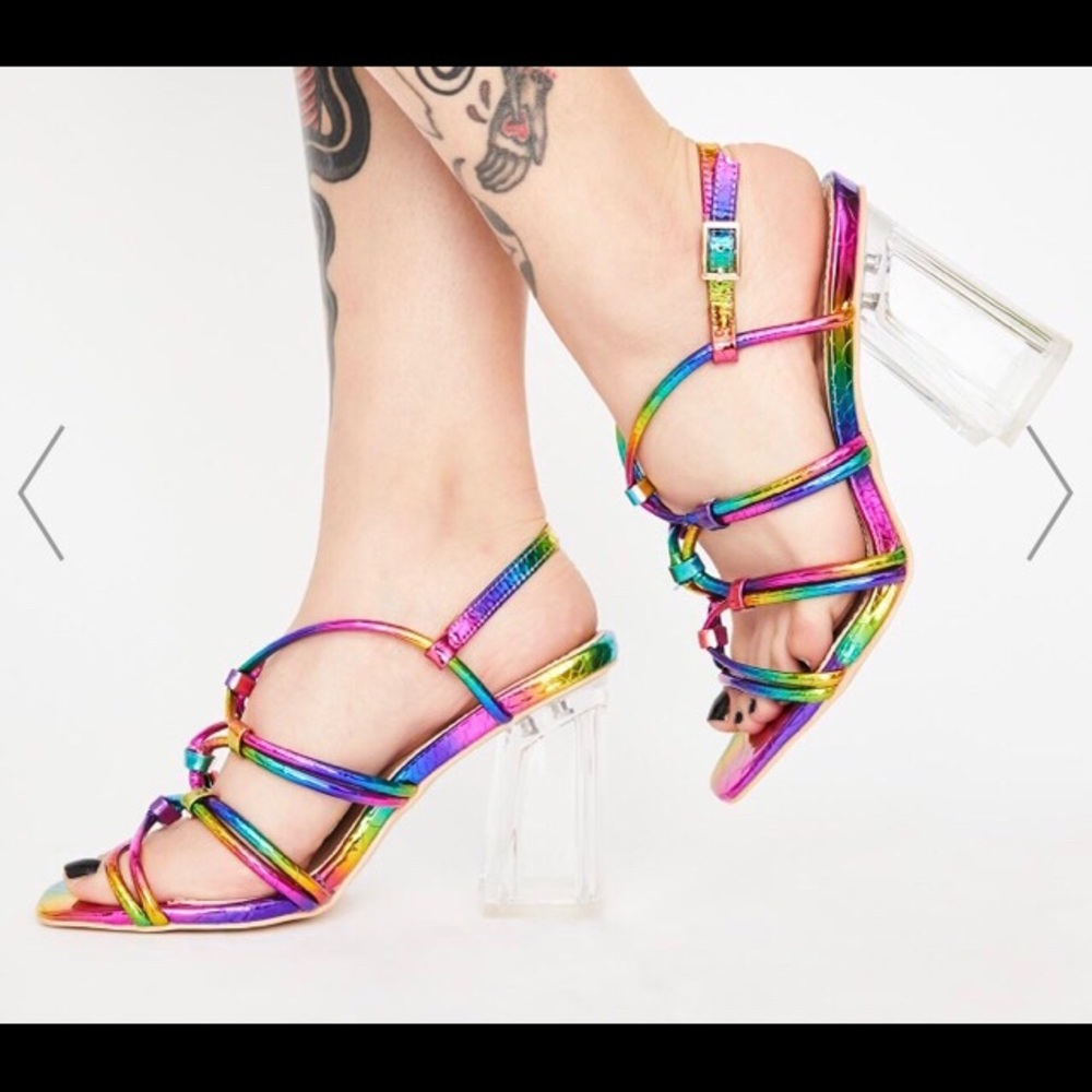 Metallic rainbow strappy heel shoes size 7